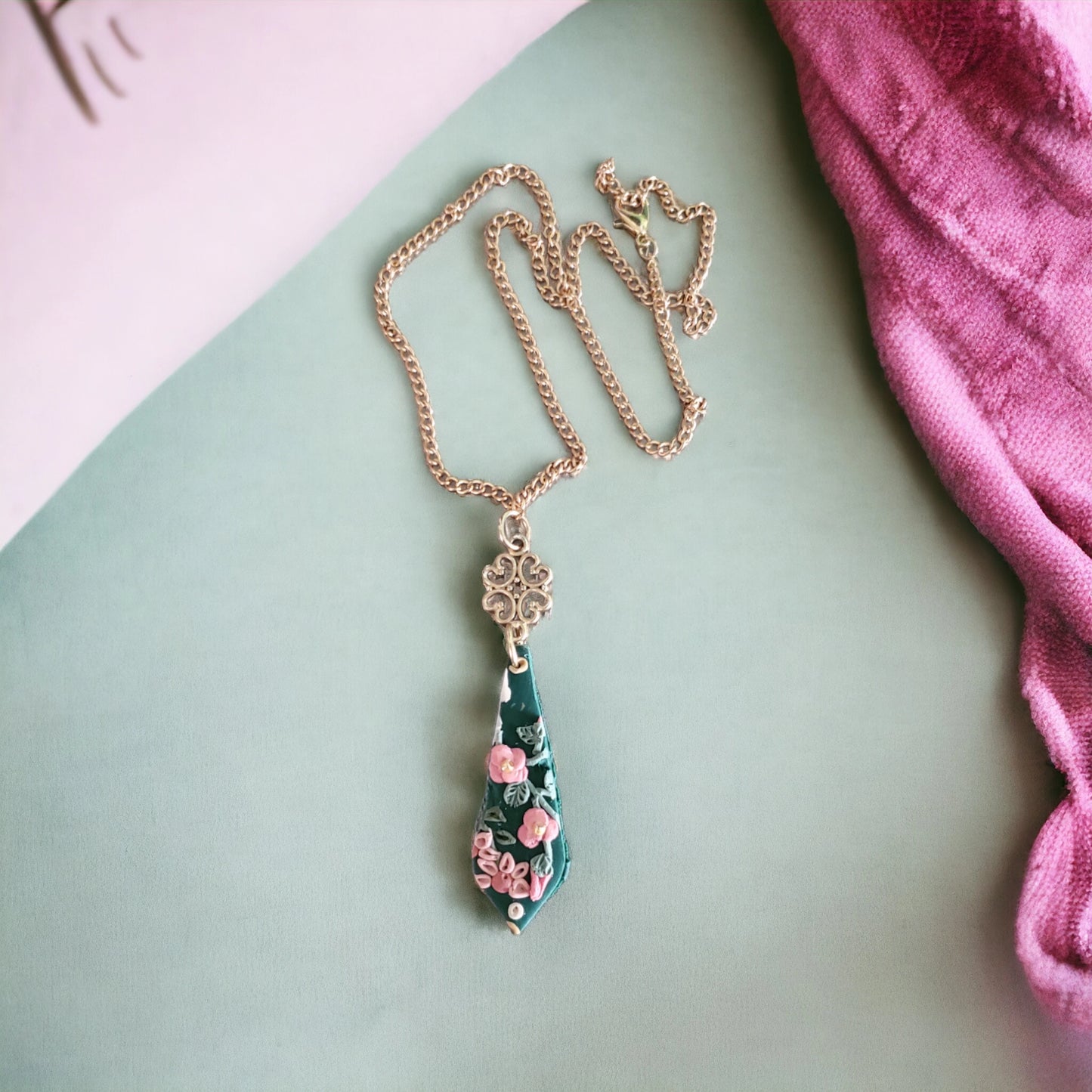 Green Blooms Long Diamond Pendant