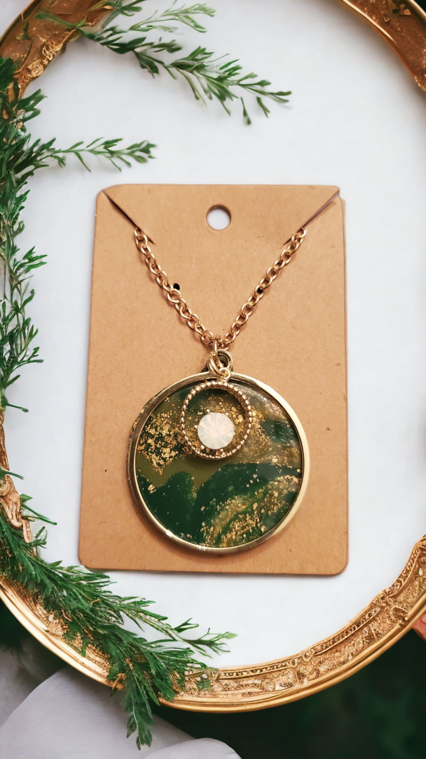 Emerald Geode Round Pendant