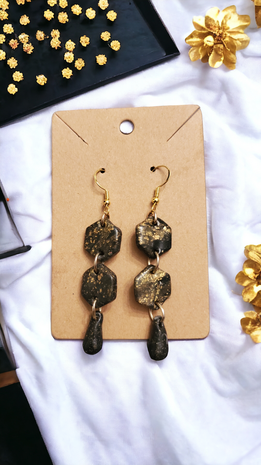 Ebony Geode Double Hex Earrings