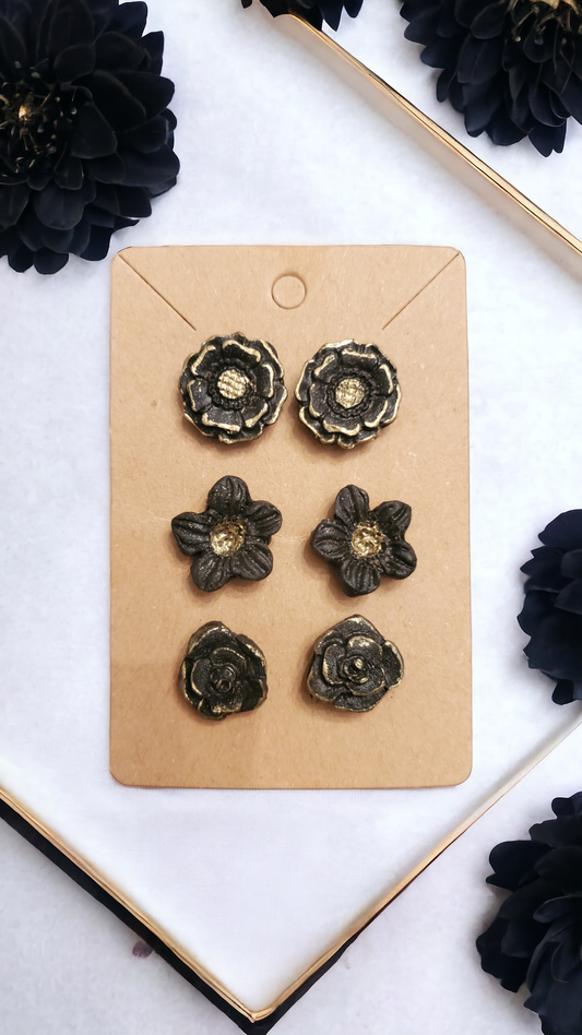 Ebony Floral Stud Set