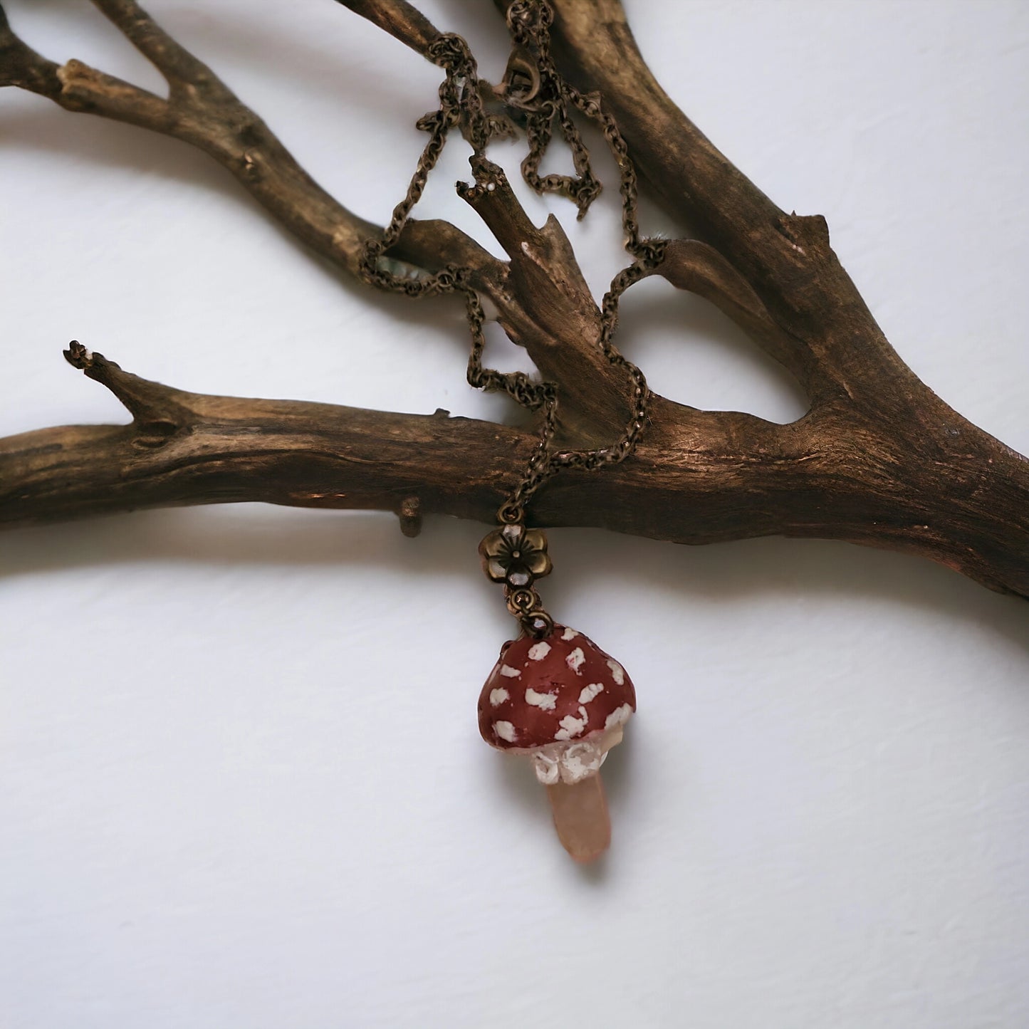 Pink Agate Fly Agaric Pendant