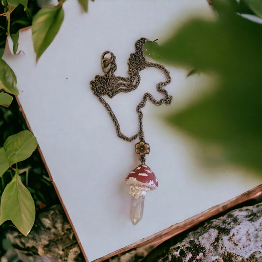 Pink Agate Fly Agaric Pendant